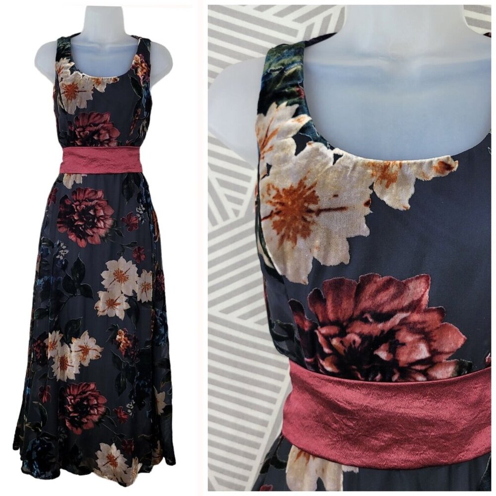 Ignite Evenings Dress Velvet Burnout size 6 Long Floral Alt Romantic Prom Dance